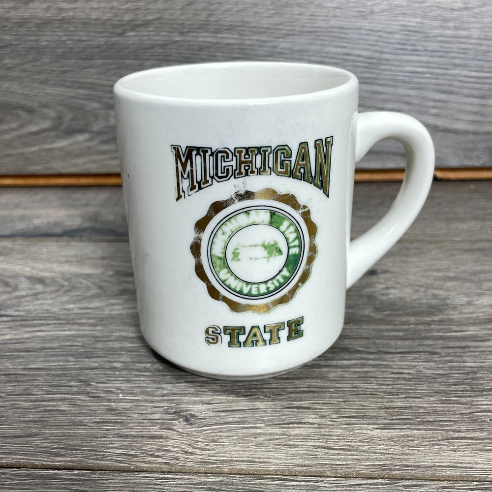 Vintage Michigan State Spartans Mug White 3.5 Inches Handle Crest Retro 80s